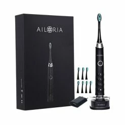 Nouveau 😍 Ailoria SHINE BRIGHT Incl. 8 Têtes De Brosse Noires - Brosse à Dents à Ultrasons 😍